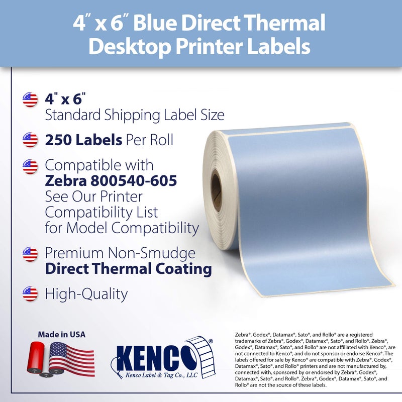 KENCO 4"" X 6"" Direct Thermal Perforated Stickers Labels for Shipping Labels, Inventory, and Color Coding - Compatible with Zebra, Rollo, Godex and More (Blue, 6 Rolls) - Image 2